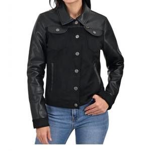 NEW WRANGLER faux leather trucker jacket in black
